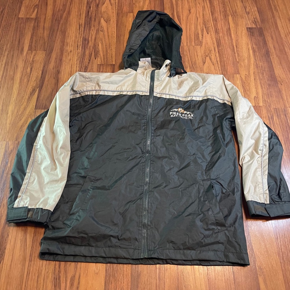 Pikes Peak Colorado Windbreaker Jacket Small Black Tan Y2K Vintage 2000 Hiking